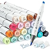 Ohuhu Brush Markers Honolulu Plus: 24-color Supreme Brush& Chisel Dual Tips Alcohol-based Art Marker Set for Artist Adult Coloring Book Illustrations- Refillable