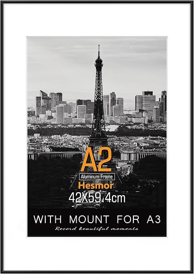 Hesmor 11x14 Aluminum Acrylic Picture Frame Black with 8x10 Mat