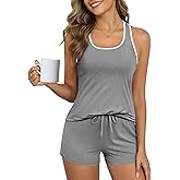 Ekouaer Womens Tank Top Pajama Set Comfy Sleeveless Sleepwear Racerback Cami and Shorts Pjs 2 Piece Summer Loungewear
