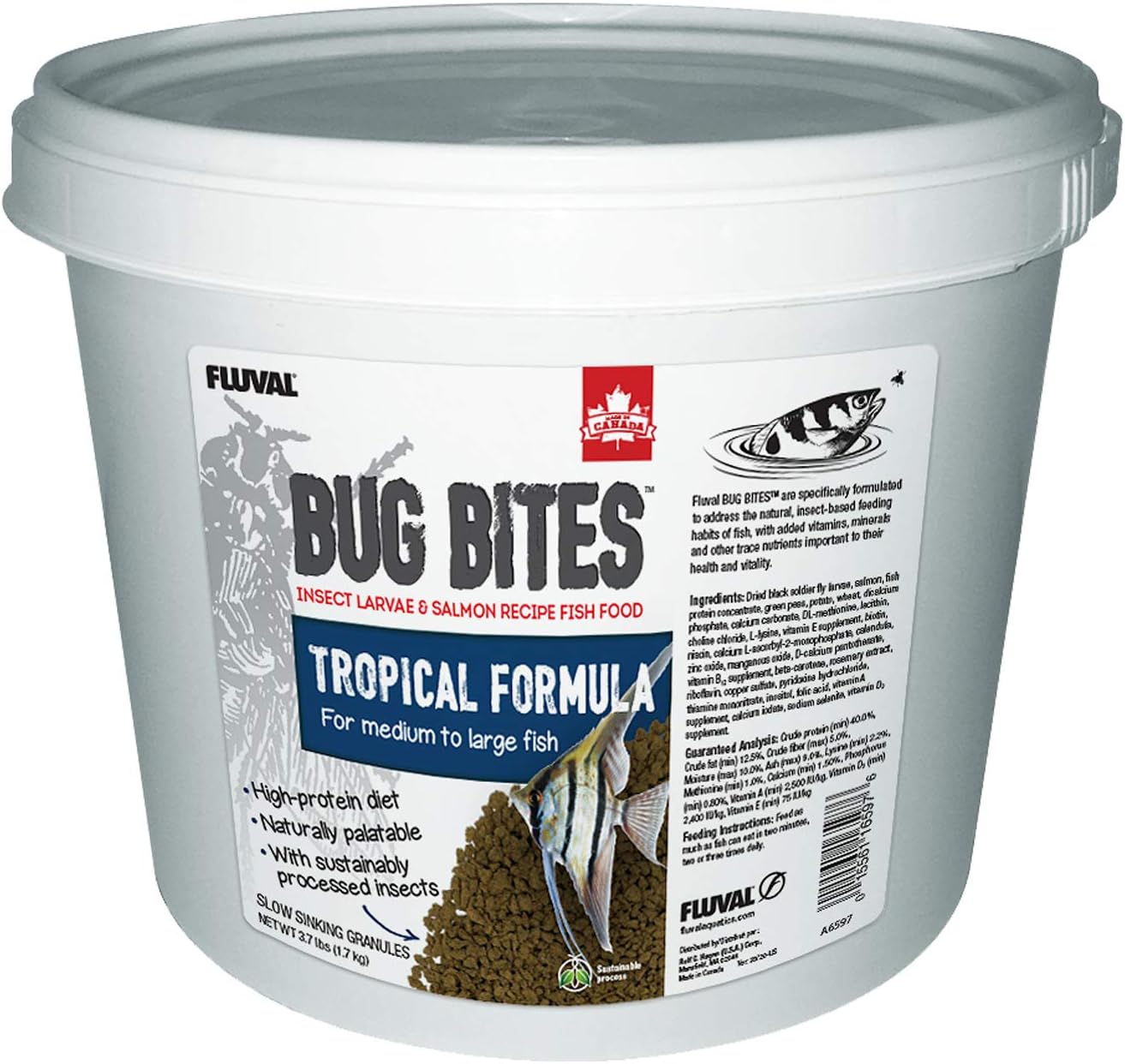 Fluval Bug Bites Tropical Fish Food, Large Granules for Medium to Large Sized Fish, 3.74 lb., A6597, Brown