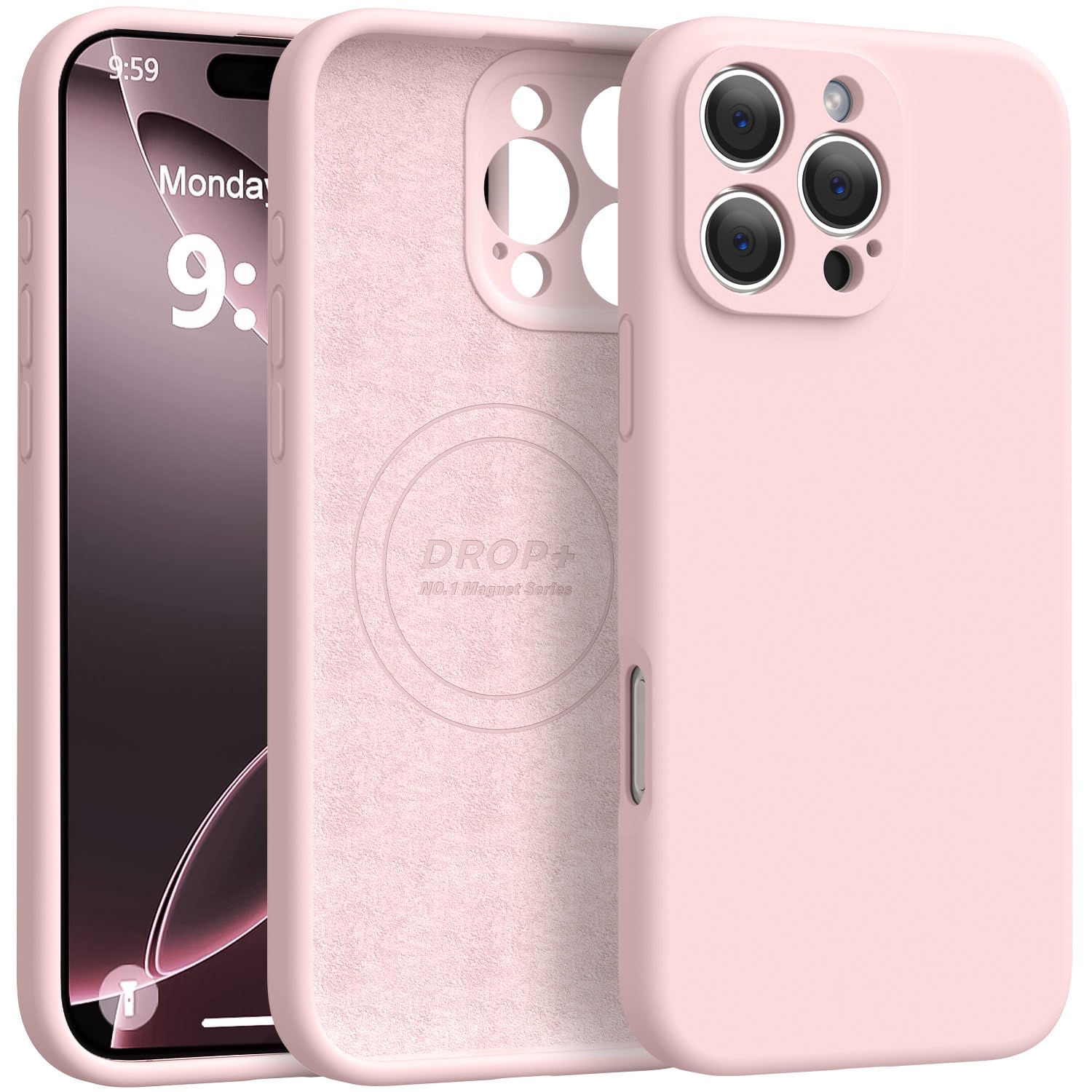 Photo 1 of Ktele Magnetic for iPhone 16 Pro Max Case [Compatible with Magsafe] [Premium Silicone Satin-Smooth Touch] Slim Shockproof Anti-Scratch Microfiber Lining Case, 6.9 inch, Chalk Pink
