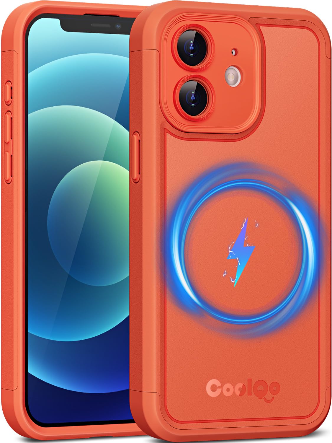 COOLQO Magnetic for iPhone 12 Case, Dual Layer Matte Scratch-Resistant, Orange