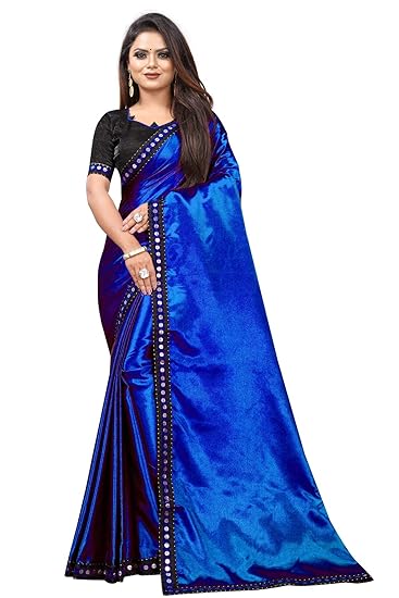 Market Magic World Womens Satin Plain Saree With Blouse Piece