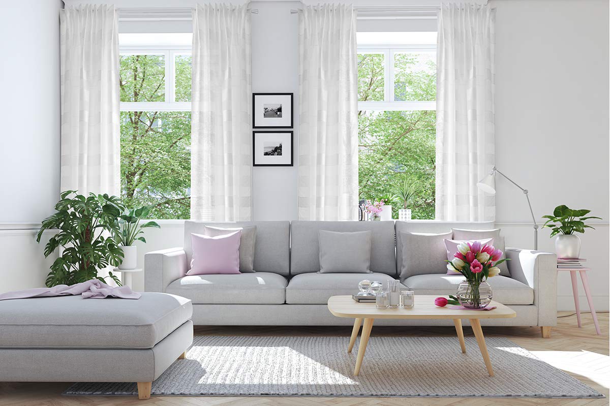 Homing Semi-Transparent Curtain Horizontal Stripes White (1 Piece) 245 x 140 cm (H x W) 5402-04