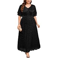Carrdc Plus Size Maxi Dress For Curvy Women - Short Sleeve Tiered Cocktail Dress