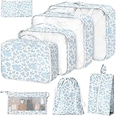 8 Set Packing Cubes for Suitcases,Packing Cube with Shoe, Cosmetics, Clothing, and Accessories Bags Packing Cubes for Travel Luggage Organizer Women Men(Blue Flowers)