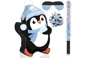 Lewtemi 15.1 Inch Penguin Piñata Penguin Party Favor Supplies Candy Animal Piñata with Stick Confetti and Blindfold Gift for Boy Girl Adults Winter Theme Birthday Party Supplies Decorations (Elegant)