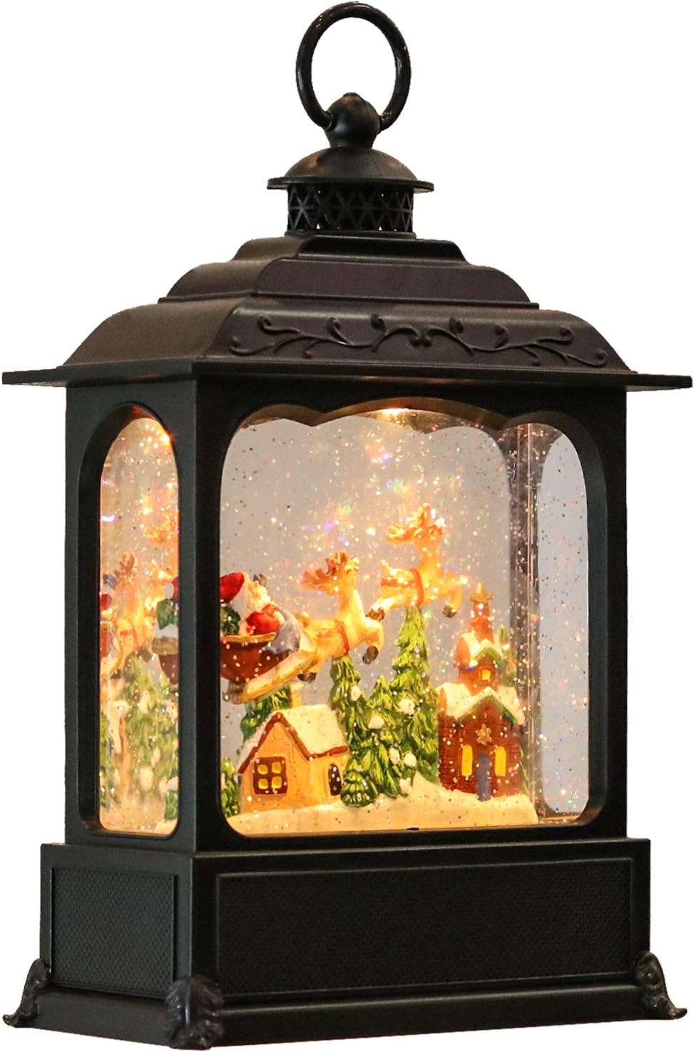 Snow Globes - Eldnacele Musical Snow Globe Lantern with Timer, Lighted USB/Battery Operated Swirling Singing Water Glittering Lantern, Snow Globes Lantern for Adults and Kids Christmas Decoration- Santa