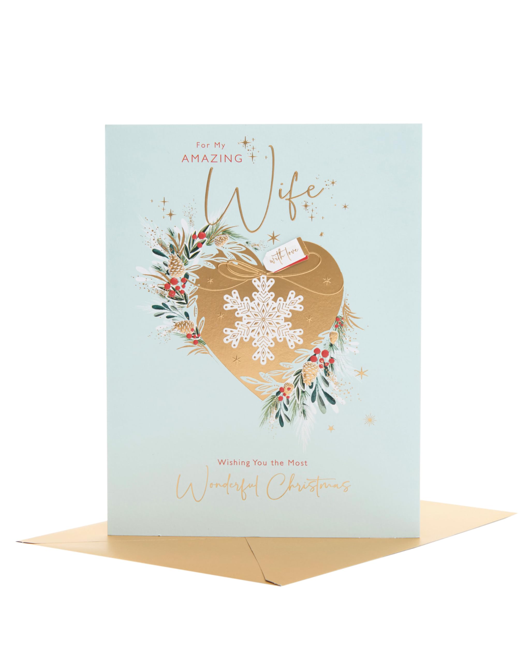 UK Greetings | Christmas Card for Wife | Xmas Presents | Her, Girls, Women | Festive Gold Design | With Envelope | 27.5 x 21 cm