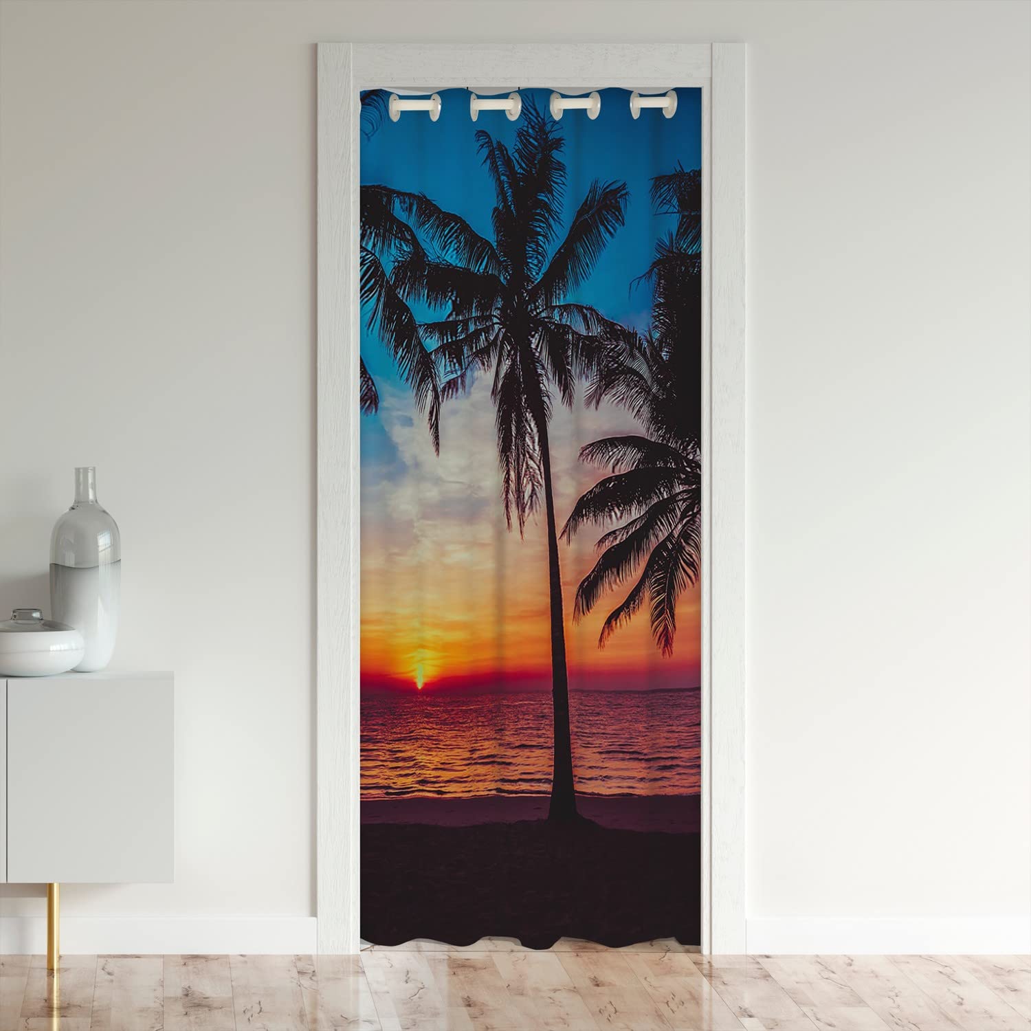 Loussiesd Ocean Sunset Privacy Mat-Hawaiian Palm Tree Door Cover-Soft,Cozy Insulated Thermal Curtains For Bedroom,Living Room-132x203cm-1Panel — image 1