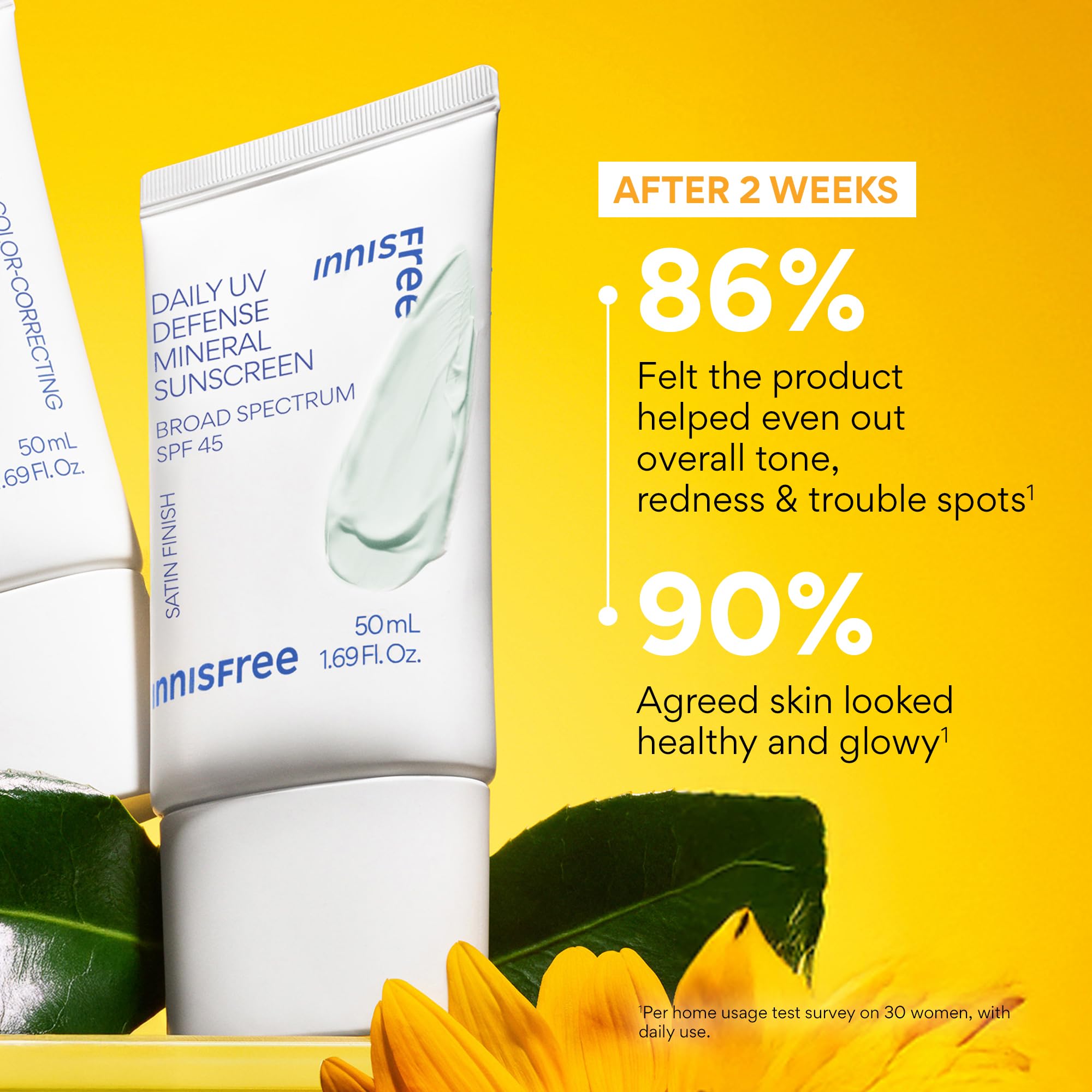 innisfree Daily Mineral UV Defense SPF 45 Face Sunscreen with Green Tint | Color Correcting | Hyaluronic Acid | Korean Skincare