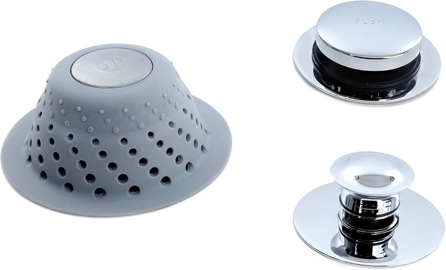 SlipX Solutions Gray Dome Drain Protector Fits Over Drains to Prevent Clogs (Designed for Pop-Up Drains, Effective Hair Catcher, Silicone & Stainless Steel): Home & Kitchen