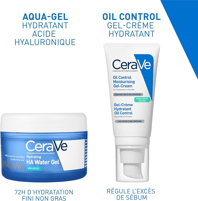 , Aqua-Gel Hydratant, Hydratation 72H, Crème Hydratante Visage, Tous Types de Peaux Même Mixtes et Sensibles, A Base d'Acide Hyaluronique, Niacinamide et Céramides, Texture Fluide et Légère