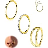 CM Crareesi Mania Nose Rings Hoops Set 3pcs 316L Surgical Steel Double Hoop Nose Ring Septum Rings