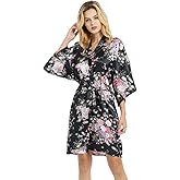 Women's Satin Robes Floral Bridesmaid Robes Short Silk Kimonos Sleepwear