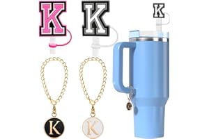 UTUICHUO 10 mm Straw Cover Cap for Stanley Cup 30 Oz 40 Oz Initial Straw Topper with 2 Pcs Letter Charm Name ID Accessories for Stanley Tumbler