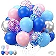 Blue and Pink Balloons Set, 50Pcs 12 Inch Pink Blue Silver Balloons,Pastel Blue Pink Confetti Balloons for Birthday Baby Shower Gender Reveal Supplies