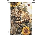 Cute Cat Garden Flag 12x18 Inch Double Sided, Sunflower Yard Flag For Outdoor, Summer Seasonal Decors For Farmhouse Holiday Outside