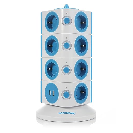 title=SAFEMORE Torretta Multipresa Ciabatta con 15 Prese Schuko (a 2 spine) e 2 Porte