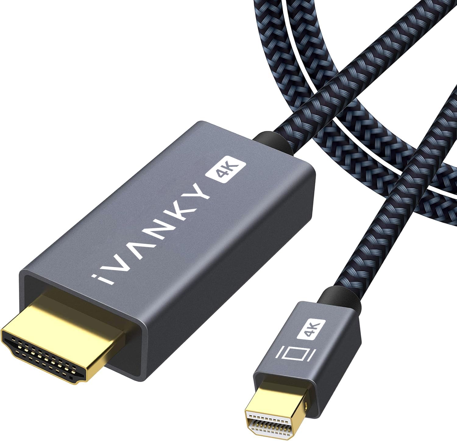 Photo 1 of IVANKY 4K Mini DisplayPort to HDMI Cable 10FT, 4K@30Hz Thunderbolt to HDMI Cable, [Alum Shell/Braided/Optimal Chip], Mini DP to HDMI for MacBook Air/Pro, Surface Pro/Dock, Monitor, Projector -10FT