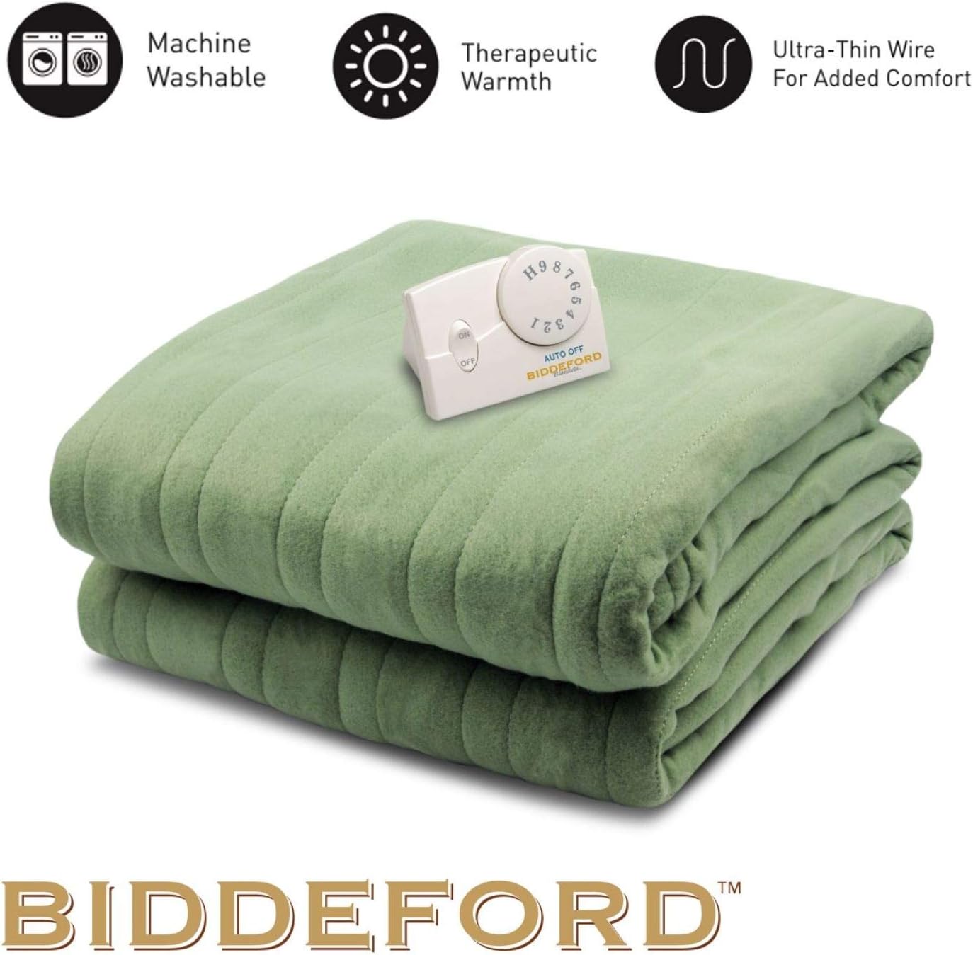 Biddeford Blankets Comfort Knit Heated Blanket, Full, Sage: Home & Kitchen