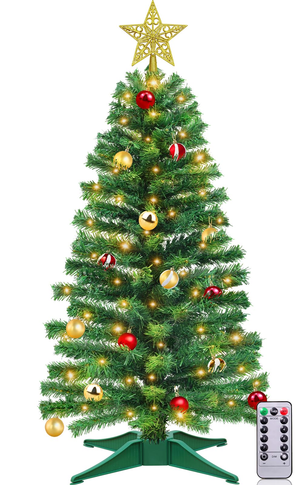 Photo 1 of *USED Missing stand and ornaments*TURNMEON Remote Control 8 Modes 3 Ft Christmas Tree with Lights Timer 15 DIY Ball Ornament 50 Warm Light Battery Operated Artificial Pencil Small Tinsel Xmas Tree Holiday Decorations Home Indoor Table