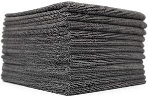 The Rag Company - All-Purpose Microfiber Terry Cleaning Towels - Commercial Grade, Highly Absorbent, Lint-Free, Streak-Free, Kitchens, Bathrooms, Offices, 300gsm, 16in x 16in, Grey (12-Pack)
