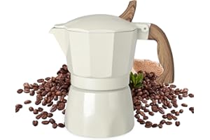 Warmthmaster Moka Pot Aluminium Stovetop Espresso Maker Italian Coffee Maker with Cool Touch Handle (White, 3 Cup)