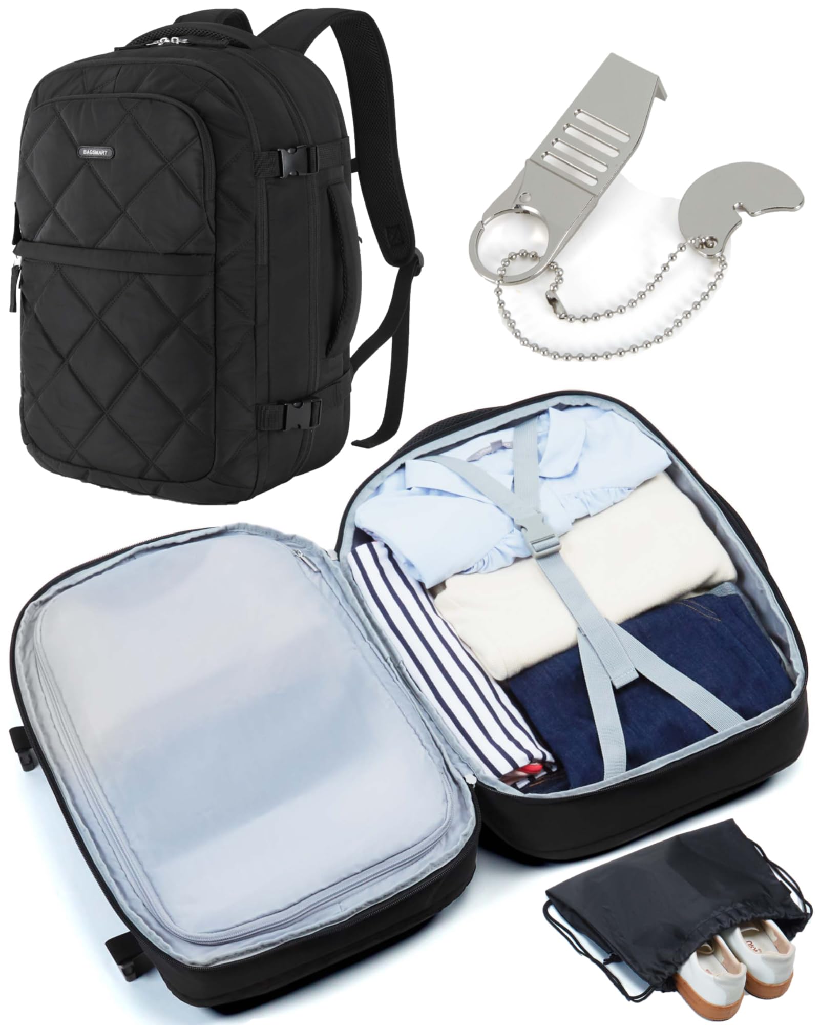Photo 1 of BAGSMART Travel Backpack, 30L Flight Approved Carry on Backpack with Door Lock, TSA Personal Item Backpack with 15.6 Inch Laptop Compartment & Shoe Bag,Suitcase for Travel, Classic Black