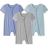 Ekkimy Baby Romper 3 Pack Bamboo Rayon Footless Short Sleeve Zipper Romper