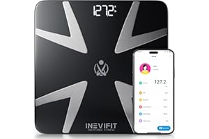 INEVIFIT SMART BODY FAT SCALE, Highly Accurate Bluetooth Digital Bathroom Body Composition Analyzer, Measures Weight, Body Fat, Water, Muscle, BMI, Visceral Fat & Bone Mass for Unlimited Users