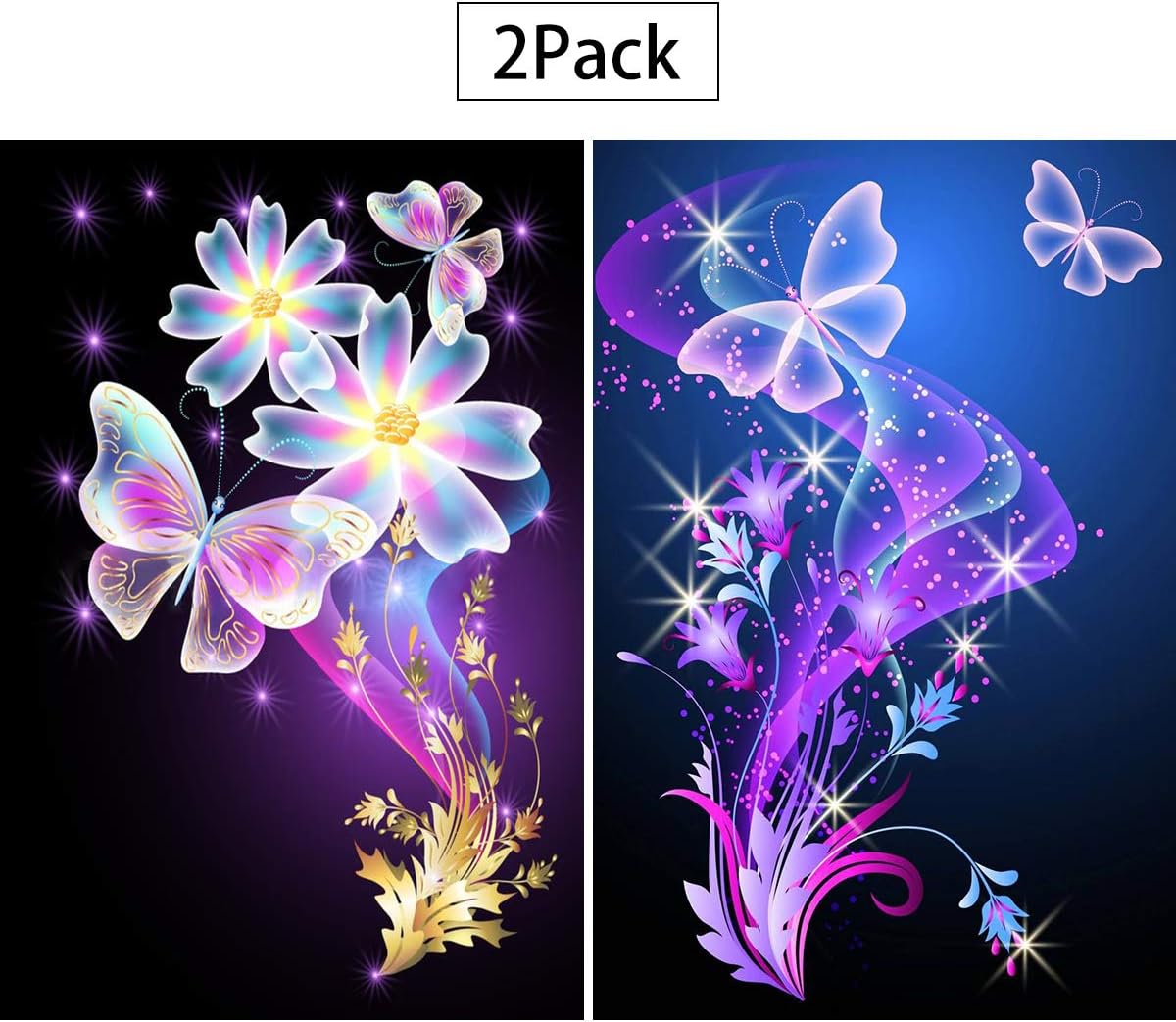 2 Pack 5D Full Drill Diamond Painting Kit, UNIME DIY Diamond Rhinestone Painting Kits for Adults and Beginner Embroidery Arts Craft Home Decor, 16 X 12 Inch Butterfly Diamond Painting Kits(2)