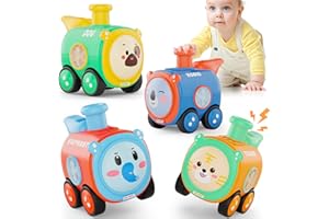 Keamaidy Baby Train Car Toys for Toddler 1-3, 4PCS Press to Go Push Car, Infant Play Whistle Vehicle Toy Set for 12-18 Months, 1st Birthday Christmas Easter Gifts for 1-2 Years Old Boys