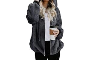 Nirovien Womens Sherpa Jacket Fuzzy Zip Up Hoodie Oversized Fleece Jackets Fluffy Coat with Pockets