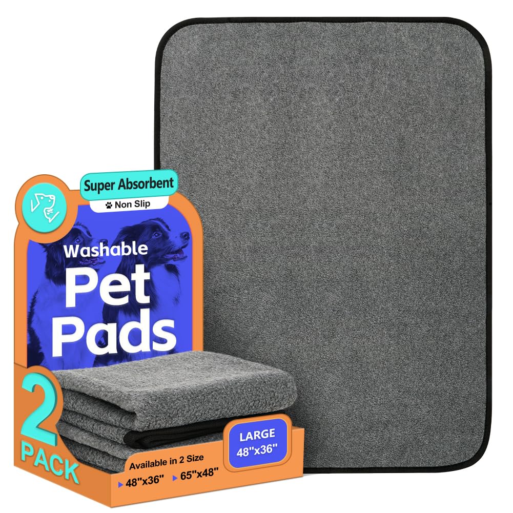 Washable Pee Pads for Dogs, Extra Large Reusable Dog Pee Pad, Waterproof Pet Mat, Dog Playpen Mats for Puppy Training Whelping Playpen Pads, Grey, 48x36 inch Image