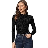 Allegra K Women's Long Sleeve Glitter Tops Mock Neck Ribbed Knit Top Slim Fit Basic Pullover Sweater Top