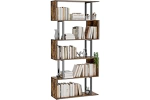 Gadroad 5-Tier Geometric Bookcase,S Shaped Bookshelf, Wood Decorative Storage Shelving, Modern Freestanding Display Shelves, Tall Book Shelf Unit for Living Room Bedroom, Rustic Brown