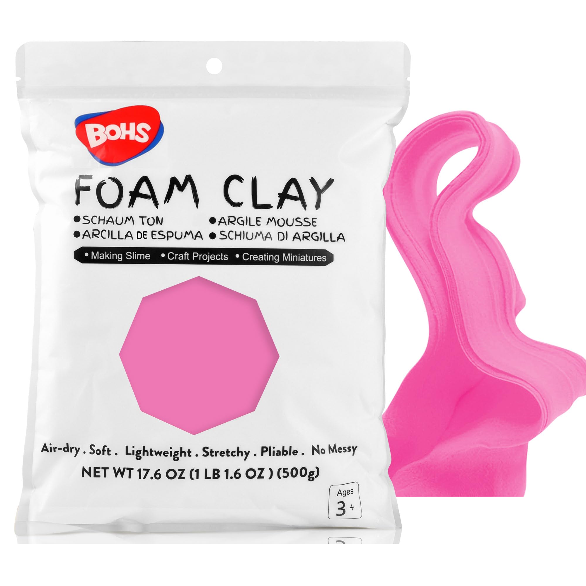 Photo 1 of BOHS Pink Modeling Foam Clay - 1.1 Lbs, Squishy,Soft, Air Dry -for Flower Mirror,Cosplay,Fake Bake, Slime Supplies-500g