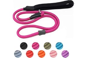 AAUFILUX Strong Slip Rope Dog Training Leash (4ft) - Heavy Duty Durable Braided Nylon Lead with Rubber Stopper & Padded Handle - No Pull Walk for Medium Large Small Dogs (Hot Pink, 1/2" x 4ft)