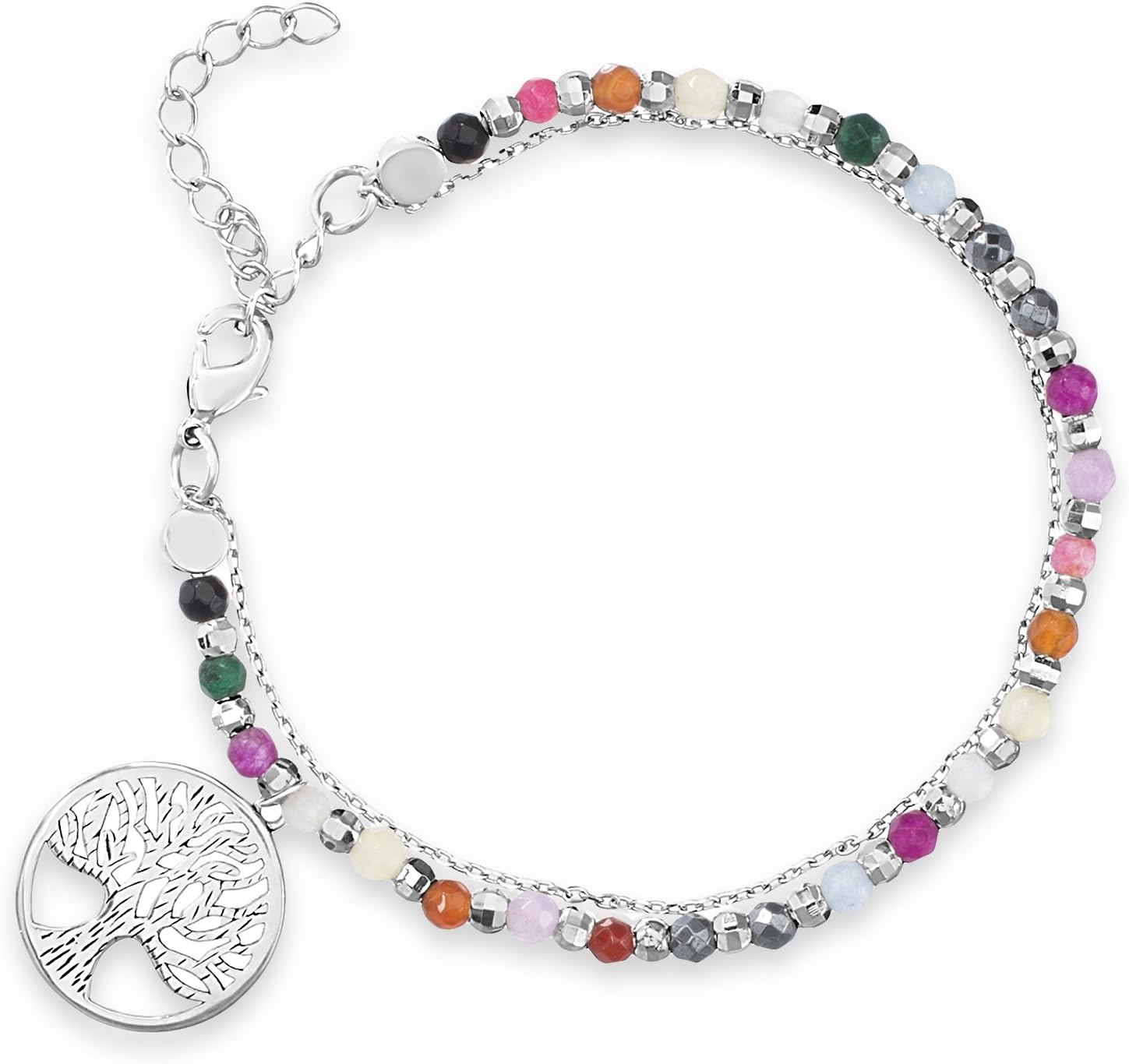WILLOWBIRD Sterling Silver Petite 7 Inch Multi Colored Beaded Adjustable Charm Bracelet for Women (Various Styles)