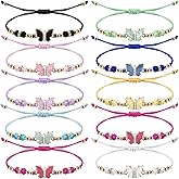 YionZian 10 Pieces Rhinestone Butterfly Bracelet Cute Butterfly Adjustable Rope for Friendship Fairy Party Favor