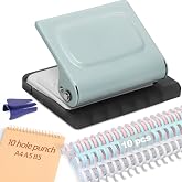 10 Hole Punch Binding Machine for Planners with 10 Multi-Color Binder Rings | 30 Holes on A4, 20 Holes on A5, 26 Holes on B5, 10 Sheet Capacity (Pale Blue)