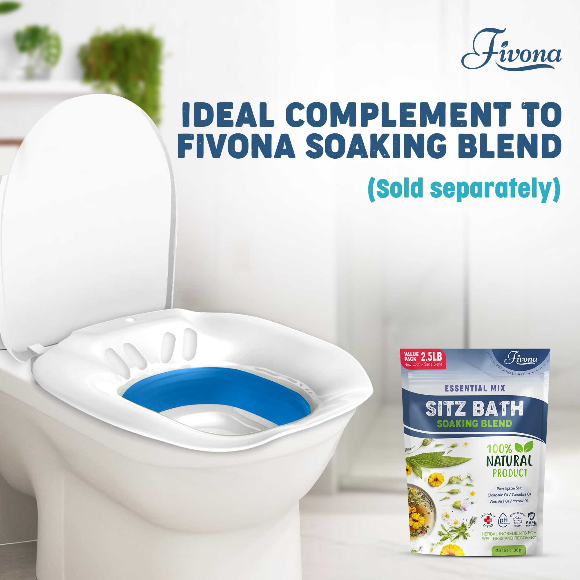 Fivona Sitz Bath for Toilet Seat Postpartum and Hemorrhoids Care - Yoni Steam Seat - Foldable Basin for Epsom Salt Soak - Portable Bidet BPA Free Temperature Resistant - Universal Fit - Blue