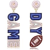 Beaded Game Day Earrings - Rhinestone Football Team Drop Dangle Earrings for Women - Football Mom Accessories & Sports Jewelry Gifts
