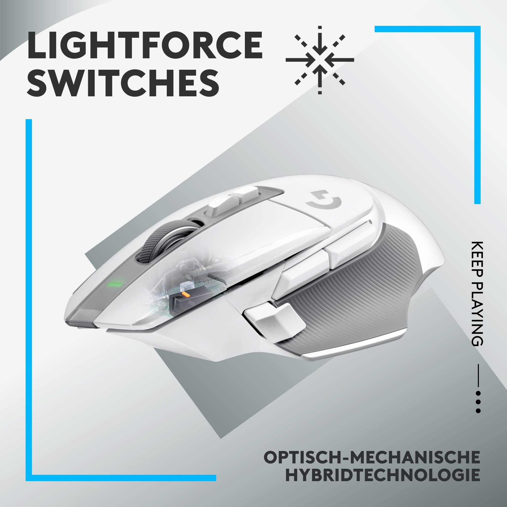 Logitech G G502 X LIGHTSPEED Kabellose Gaming-Maus - Optische Maus mit optisch-mechanischen LIGHTFORCE Hybridschaltern, HERO 25K Gaming-Sensor, Kompatibel mit PC - macOS/Windows - Weiß 2