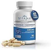 Potassium Magnesium Supplement 1000mg | 90 Capsules | Magnesium and Potassium Supplement for Heart, Leg Cramp, Muscle & Electrolyte Balance Support | Gluten Free, Non-GMO | 3-Month Supply