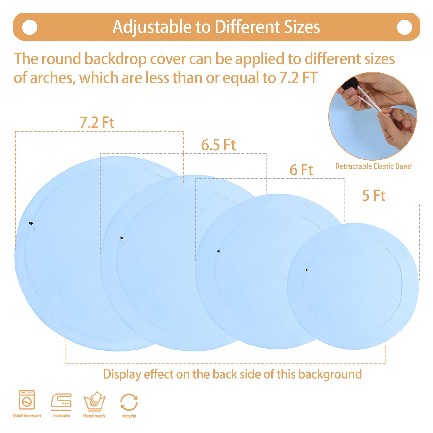 Gallety 7.2 FT Baby Blue Round Backdrop Cover for 5 to 7.2ft Round Backdrop Stand - Adjustable Circle Arch Background Cover for Wedding Arch Birthday Themed Parties Photography Decoration