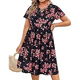 RITERA Plus Size Dresses for Curvy Women Drawstring Short Sleeve Summer Dresses V Neck Womens Casual Dress XL-5XL