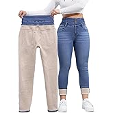 UIREHMK Women's Fleece Lined Jeans Winter Thermal High Waisted Skinny Stretch Denim Pants - Thick Warm Lined Jeggings