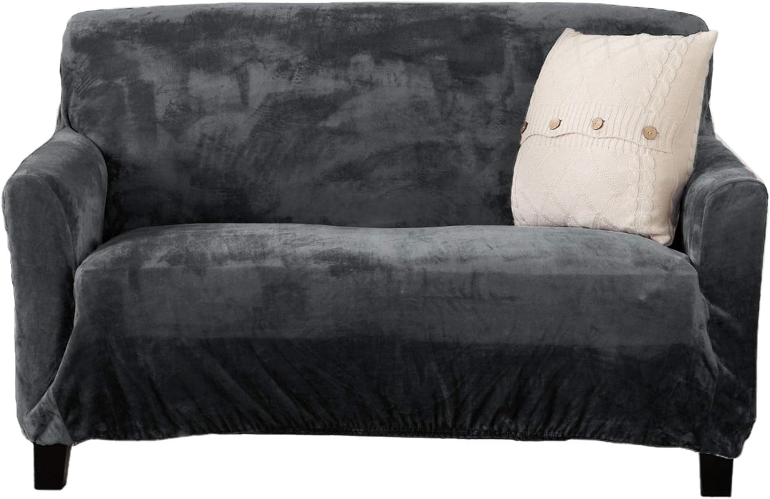 Slipcovers - Great Bay Home Velvet Plush Stretch Loveseat Slipcover. Velvet Loveseat Furniture Protector, Soft Anti-Slip, High Stretch (Loveseat- 2 Seater, Dark Grey)